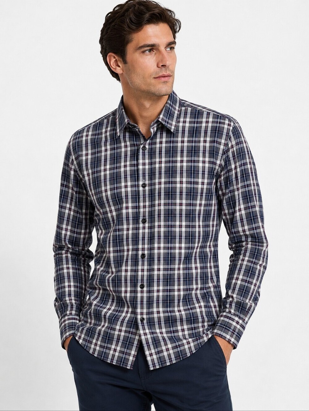 HUGO BOSS Orange Cliff Plaid Button Down Shirt Men’s Large Blue Gray
